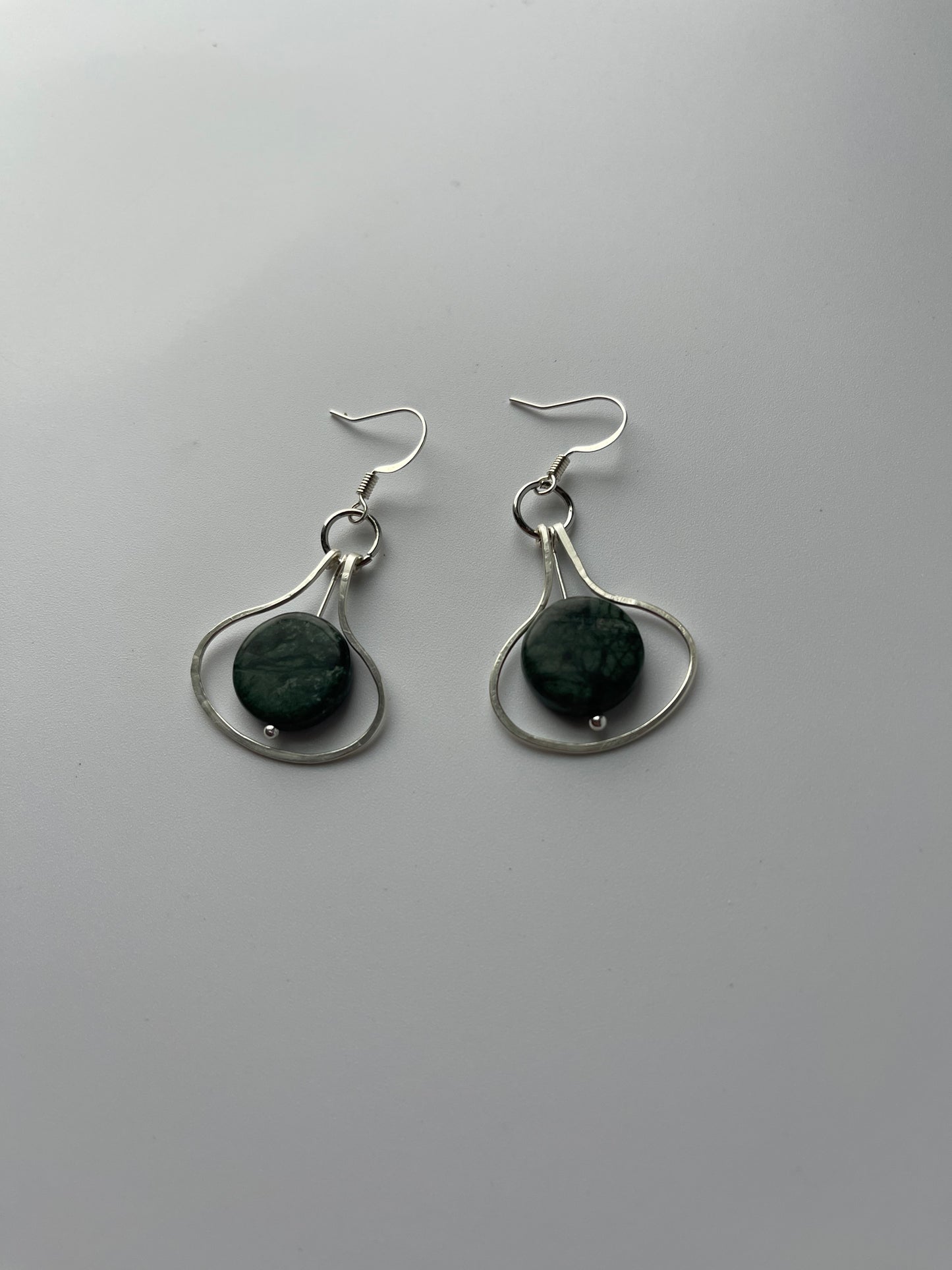 Silver and Green Stone Earrings