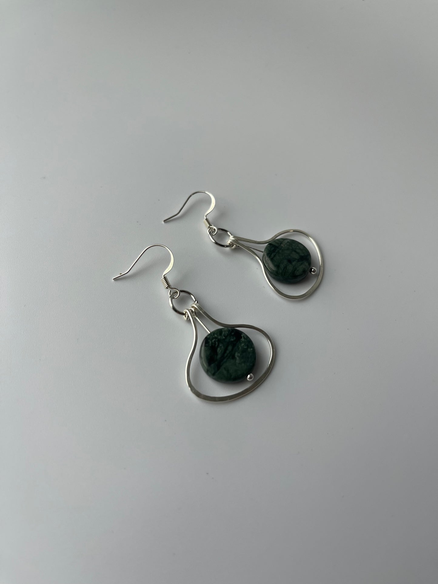 Silver and Green Stone Earrings