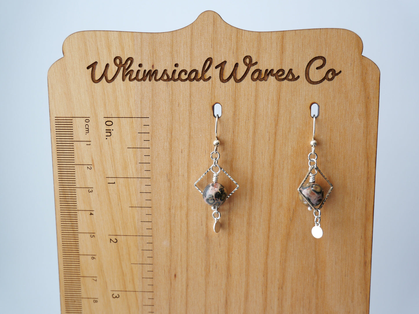 Silver, Geometric, Natural Stone Dangle Earrings, Hypoallergenic, Made in Maine, Inspired by Maine