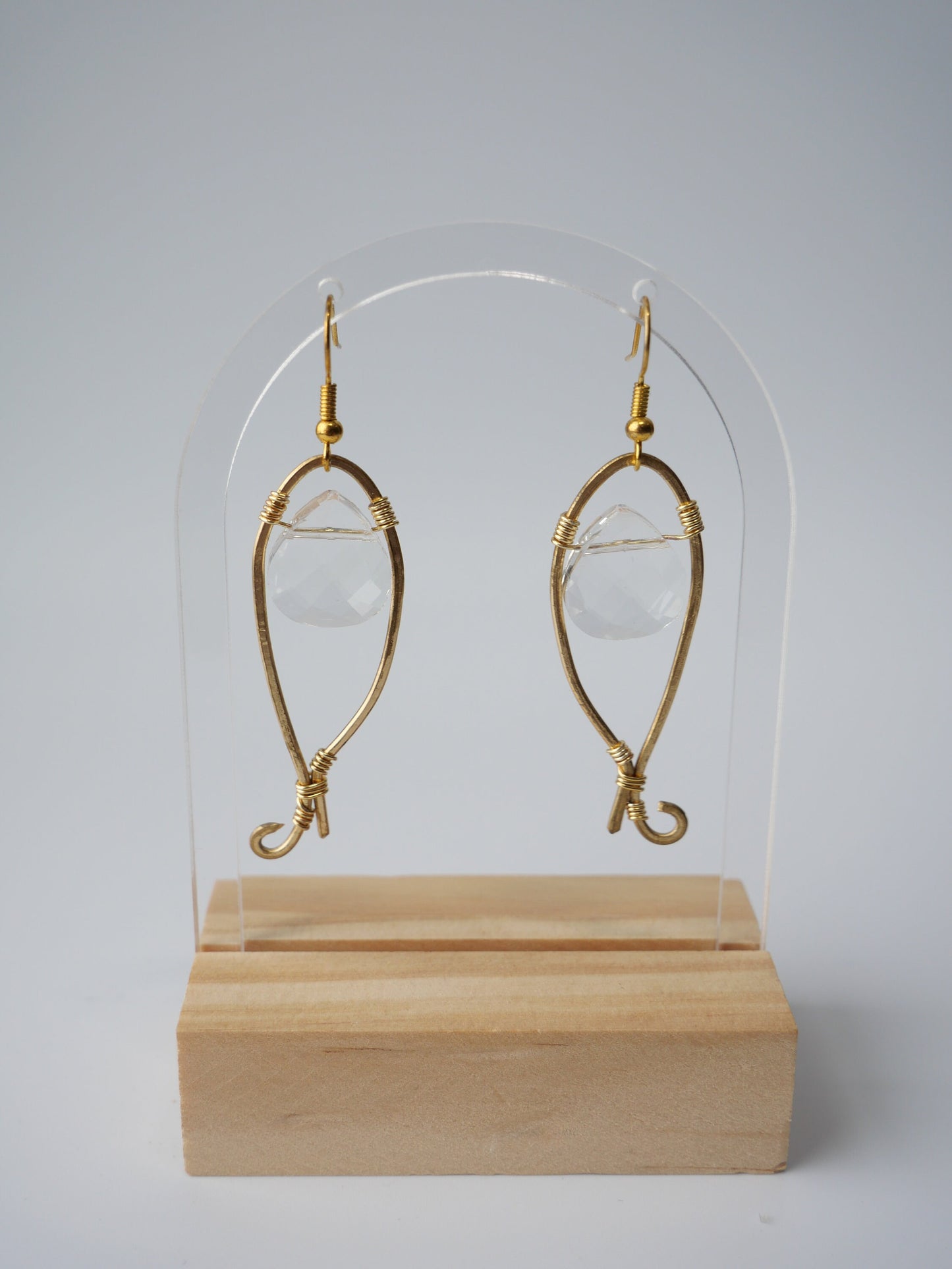 Gold and Crystal Glass bead earrings, Statement Large Gold Earrings, Hand Made Earrings. Made in Maine