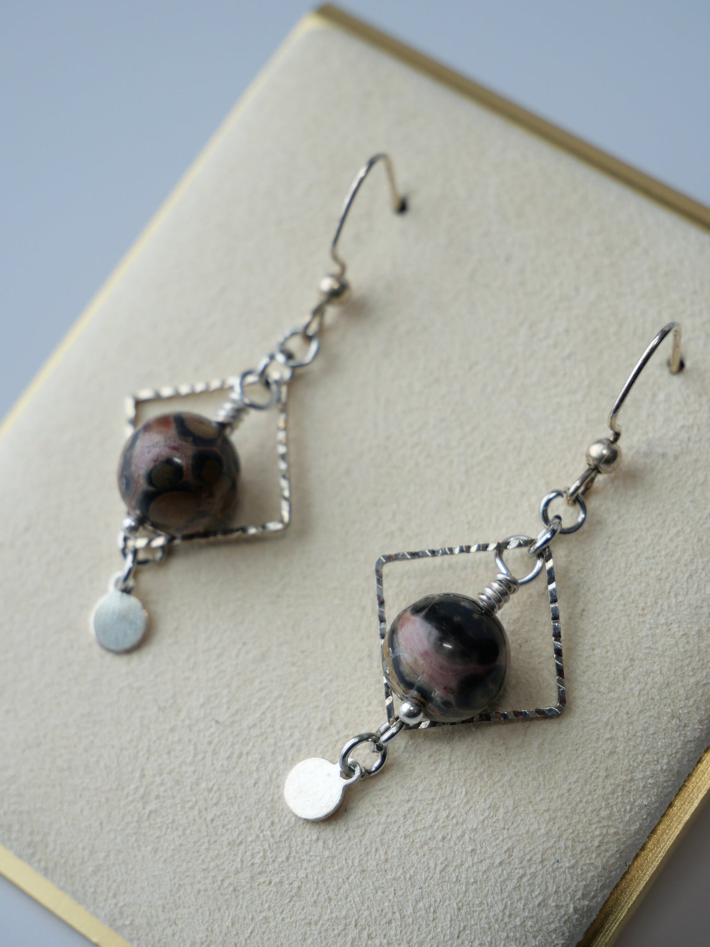 Silver, Geometric, Natural Stone Dangle Earrings, Hypoallergenic, Made in Maine, Inspired by Maine