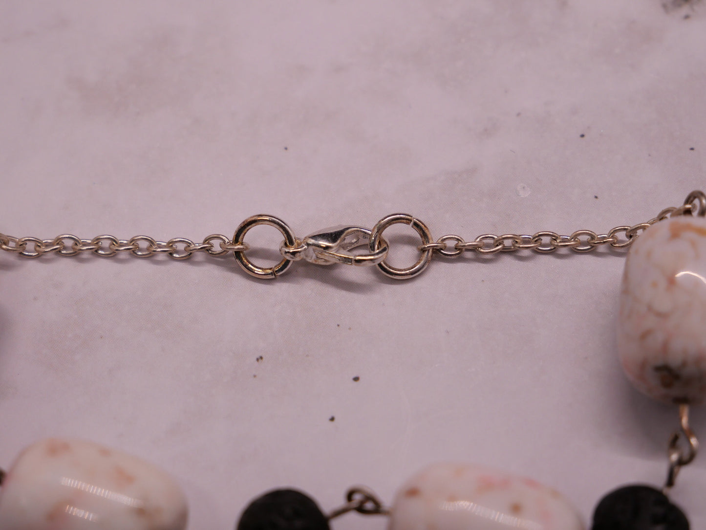 Lava Stone and Pink Magnesite Bead Bangle, Pink and Black Bracelet, Beaded Bracelet, Made in Maine, Statement Bracelet, Handmade Bracelet