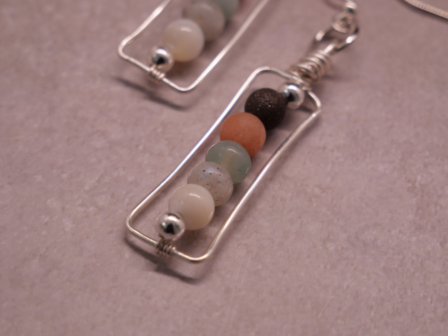 Wire Wrapped, Stacked Bead Statement Earrings,  inspired by Maine, Made in Maine, Maine Art, Maine Jewelry, Maine Art.