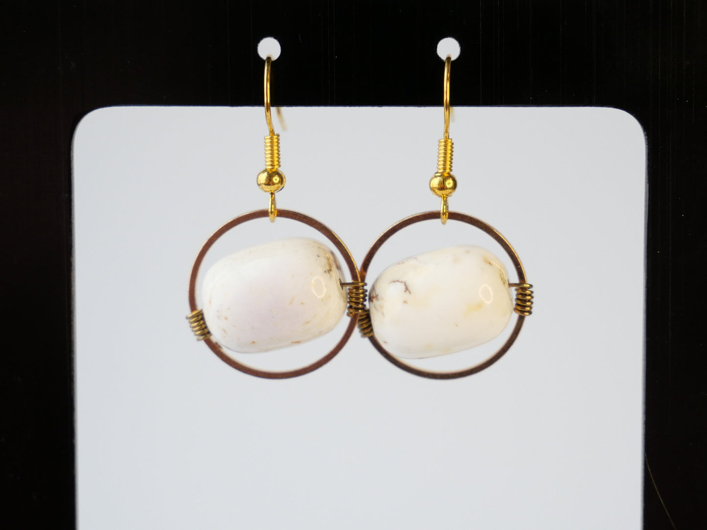 Gold, Geometric, Pink Magnesite Dangle Earrings, Hypoallergenic, Made in Maine, Inspired by Maine