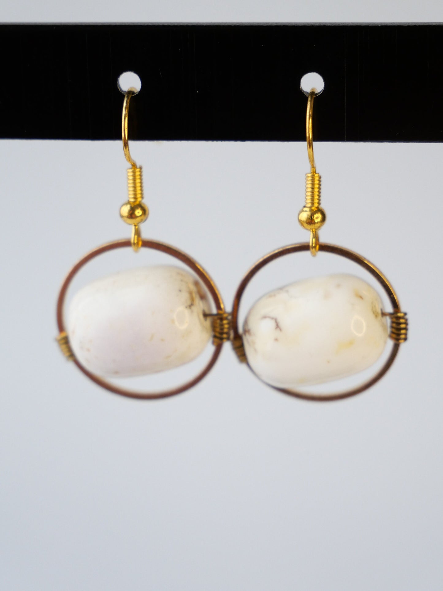 Gold, Geometric, Pink Magnesite Dangle Earrings, Hypoallergenic, Made in Maine, Inspired by Maine