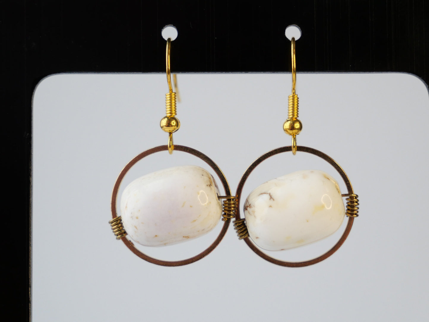 Gold, Geometric, Pink Magnesite Dangle Earrings, Hypoallergenic, Made in Maine, Inspired by Maine