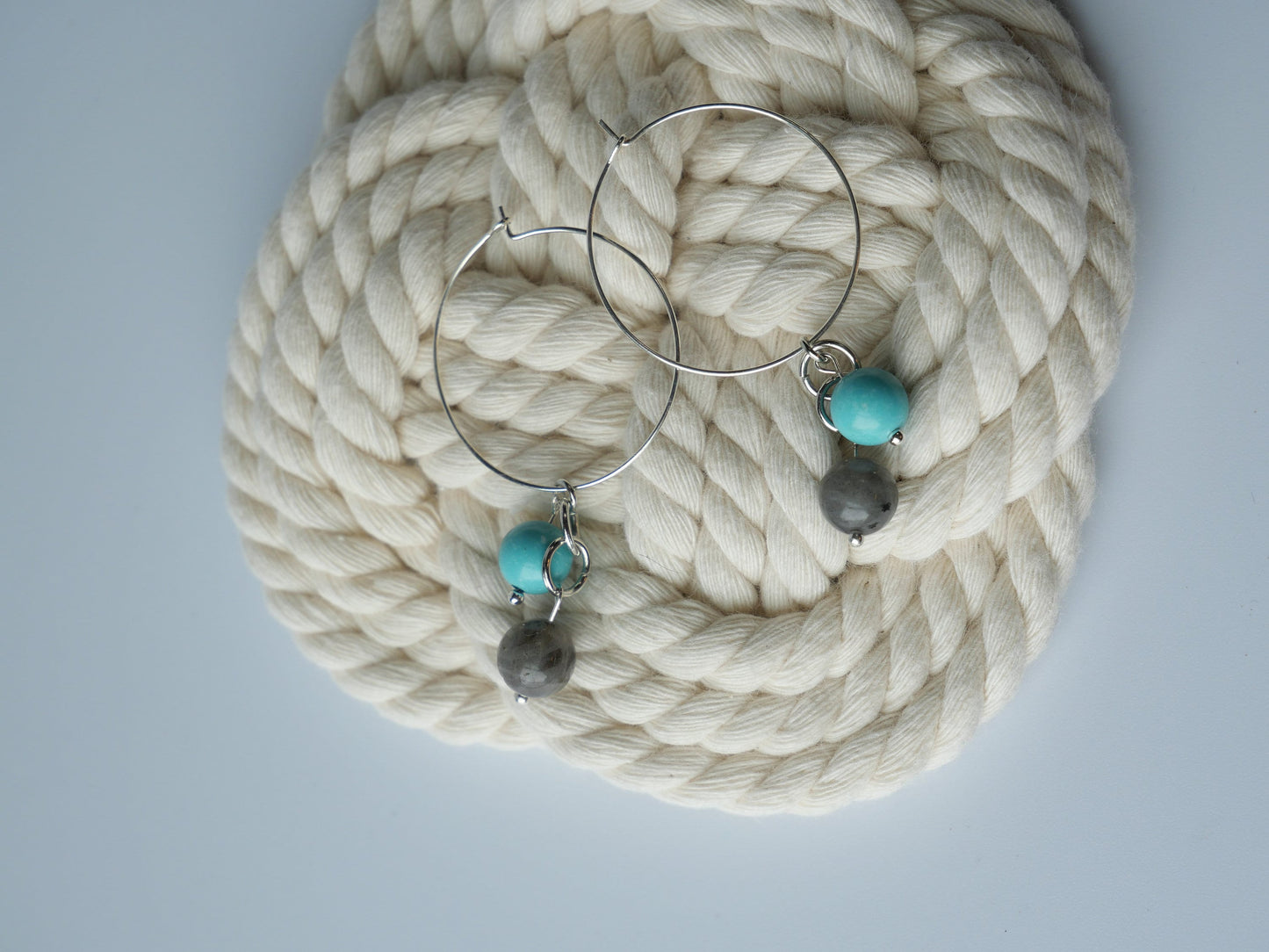 Handmade Maine Hoop Earrings with Turquoise-Toned Stone and Labradorite | Spooky Vibes