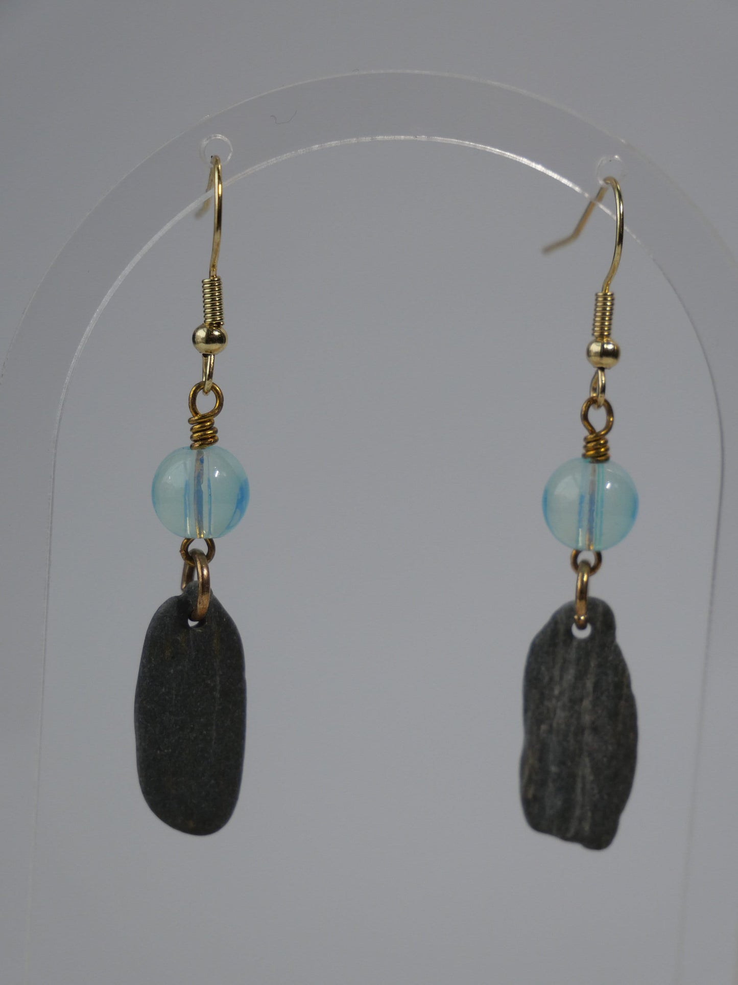 Maine Beach Rock & Glass Bead Statement Earrings, inspired by Maine, Made in Maine, Maine Art, Maine Jewelry, Maine Art.