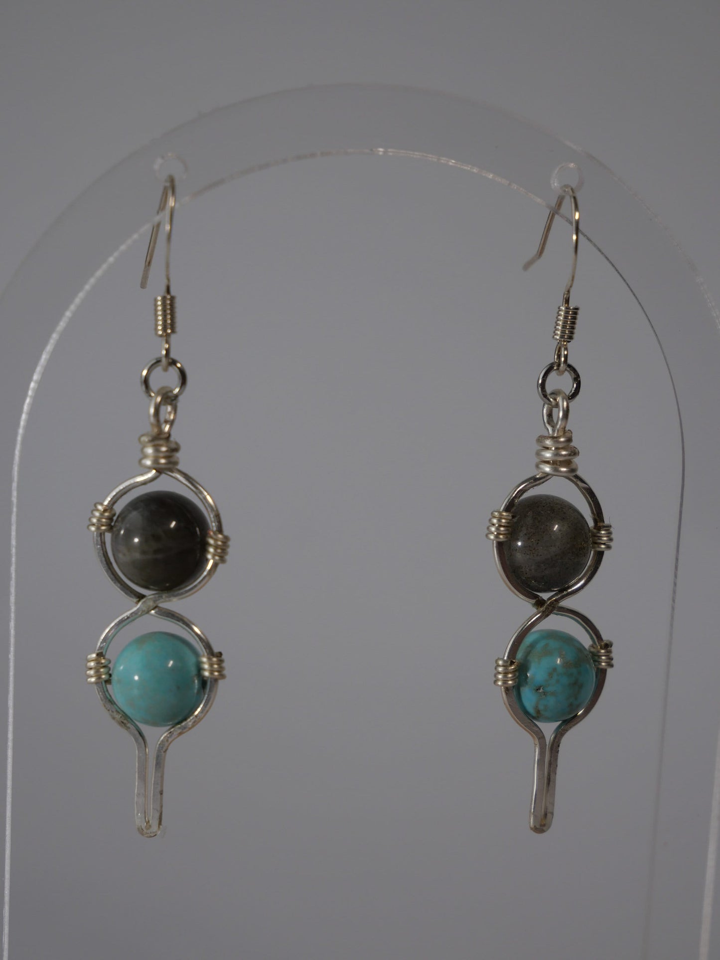 Abstract Wire Earrings, Labradorite and Imitation Turquoise Bead earrings, inspired by Maine, Made in Maine, Maine Art, Maine Jewelry