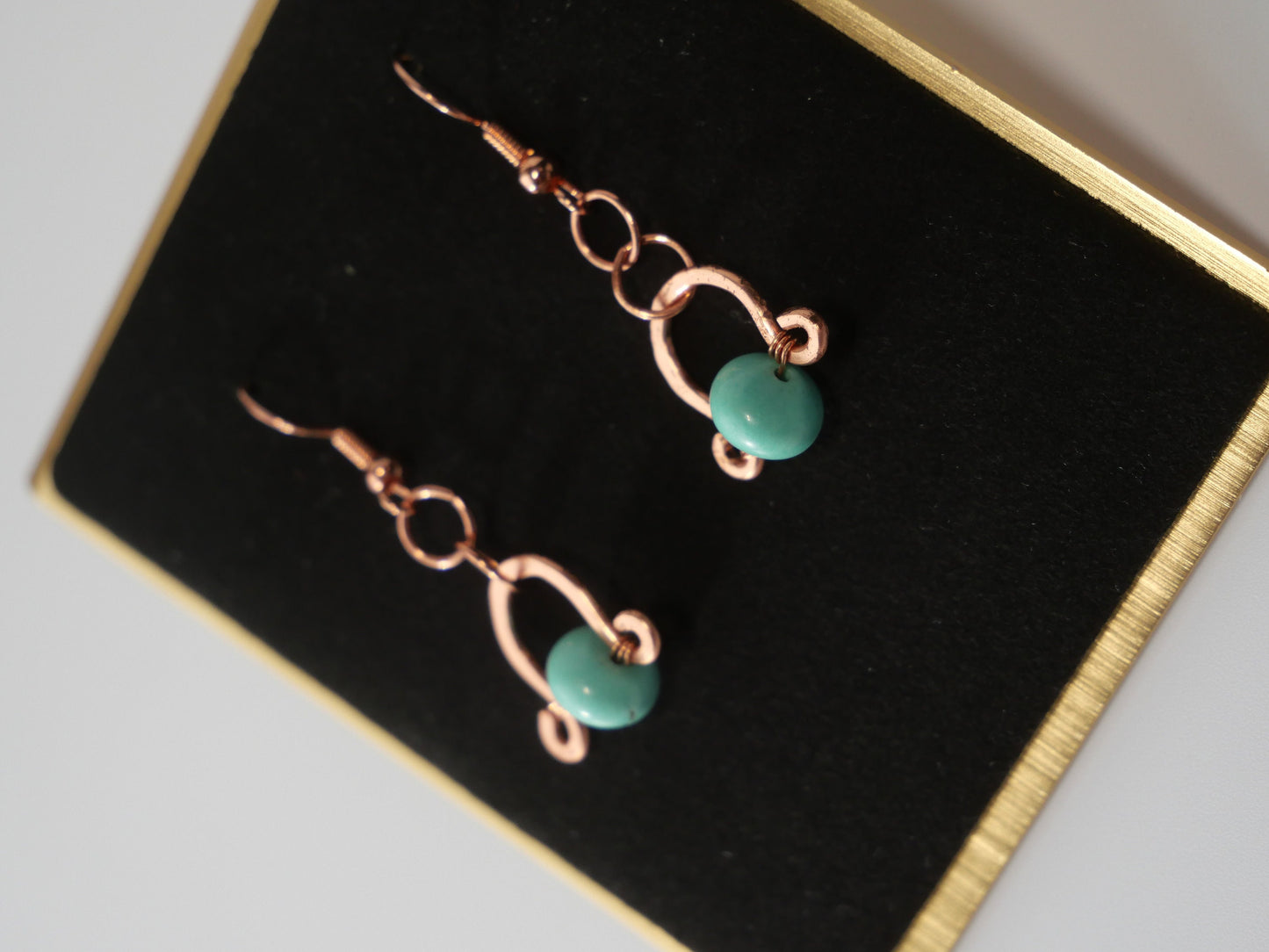 Copper and Turquoise bead earrings, Simple Copper Earrings, Hand Made Earrings. Made in Maine