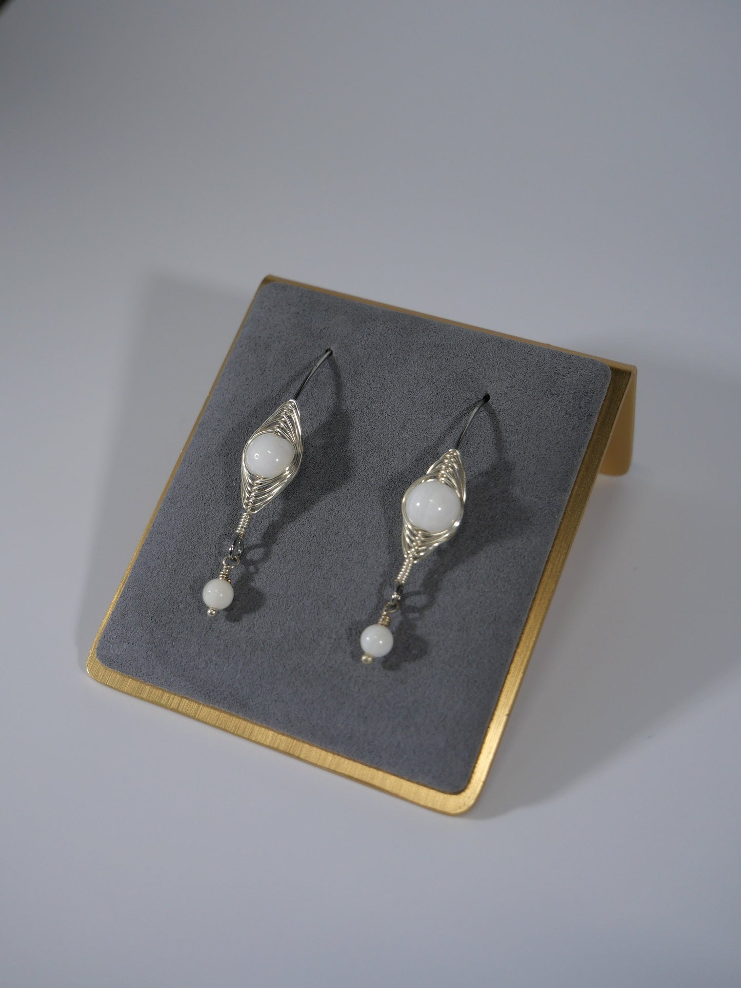 Dangle and Drop Earrings, Silver & Glass Bead Wire wrapped Earrings - Coastal Jewelry - Handmade in Maine