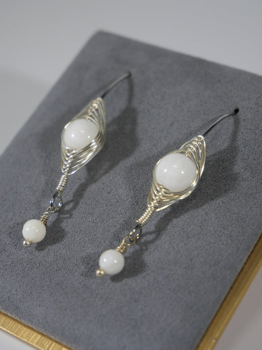 Dangle and Drop Earrings, Silver & Glass Bead Wire wrapped Earrings - Coastal Jewelry - Handmade in Maine