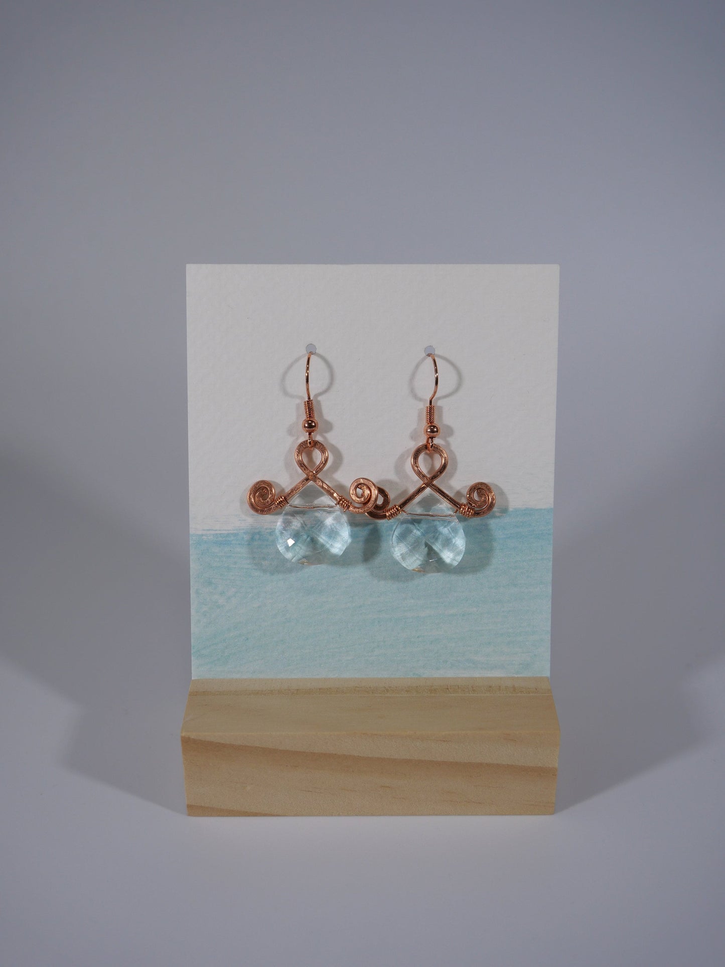 Copper and Crystal Glass bead earrings, Simple Copper Earrings, Hand Made Earrings. Made in Maine