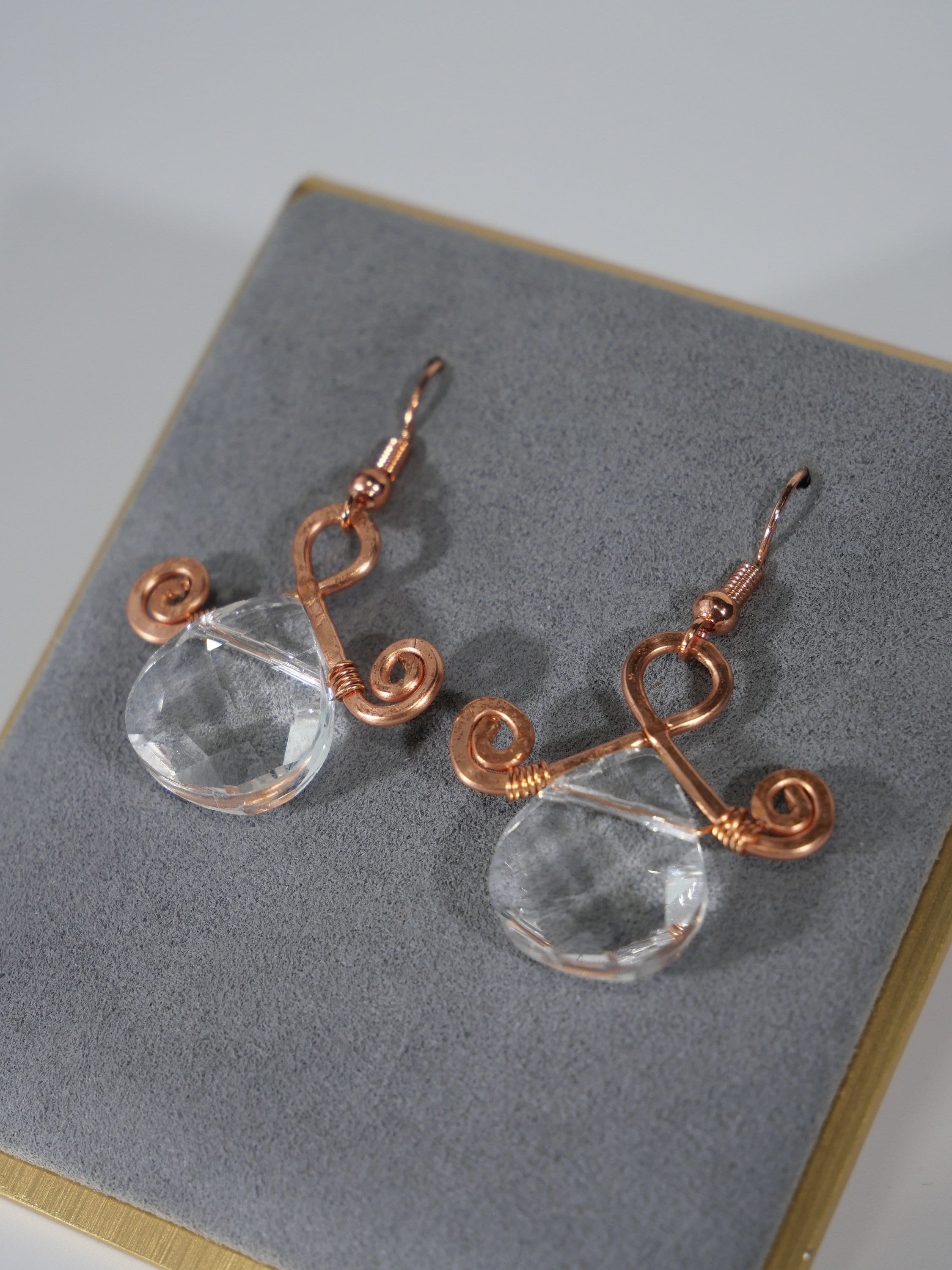 Recycled Glass Copper Earrings: Lampwork Recycled Glass with Stamped Copper Dangles and outlets Hand formed Sterling Silver. Ships Free in USA