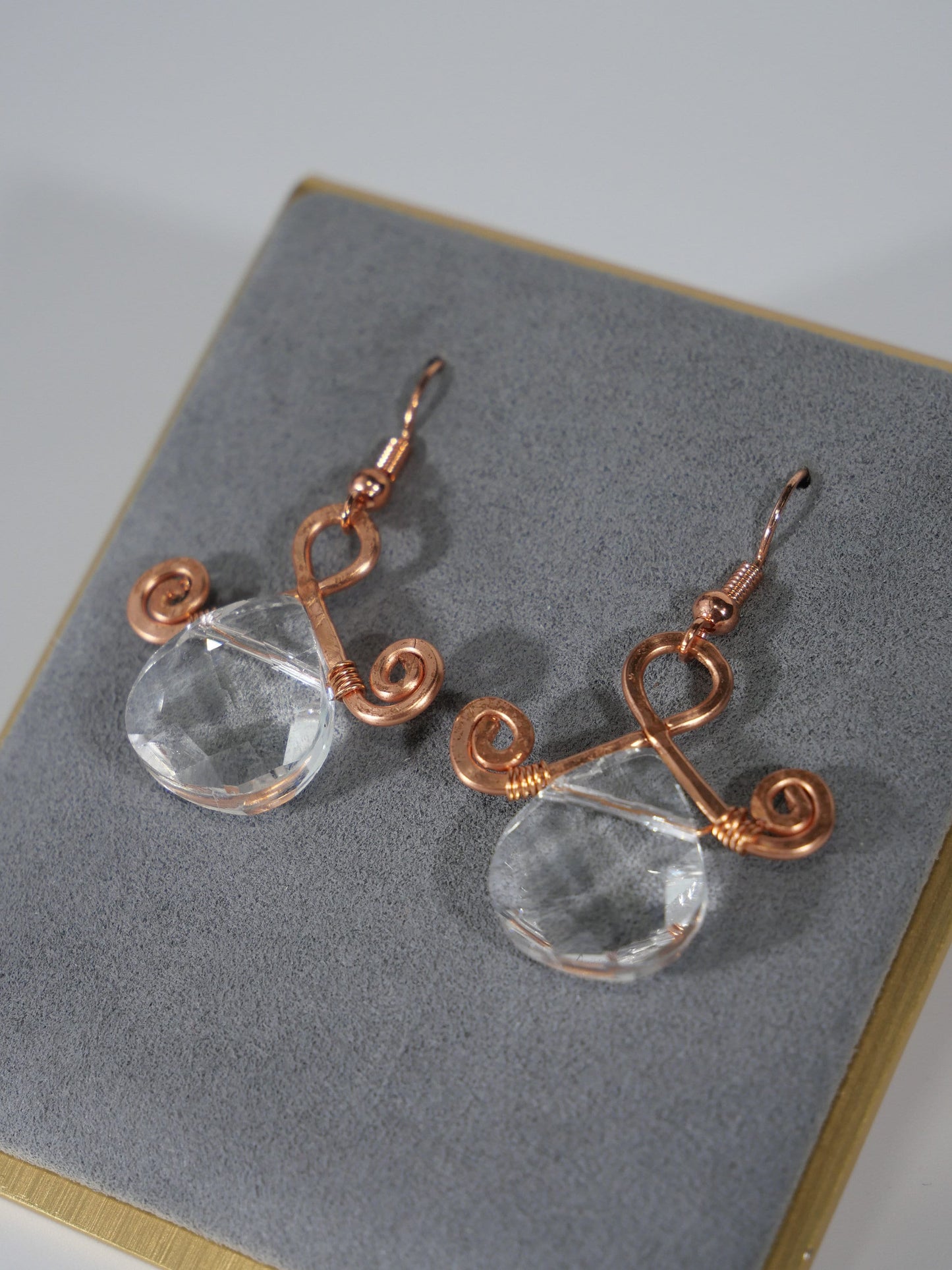 Copper and Crystal Glass bead earrings, Simple Copper Earrings, Hand Made Earrings. Made in Maine