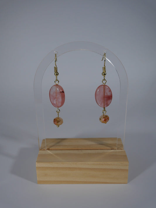 Gold, Pink Agate Dangle Earrings, Hypoallergenic, Made in Maine, Inspired by Maine