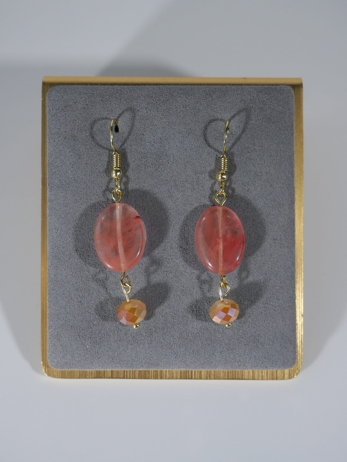 Gold, Pink Agate Dangle Earrings, Hypoallergenic, Made in Maine, Inspired by Maine